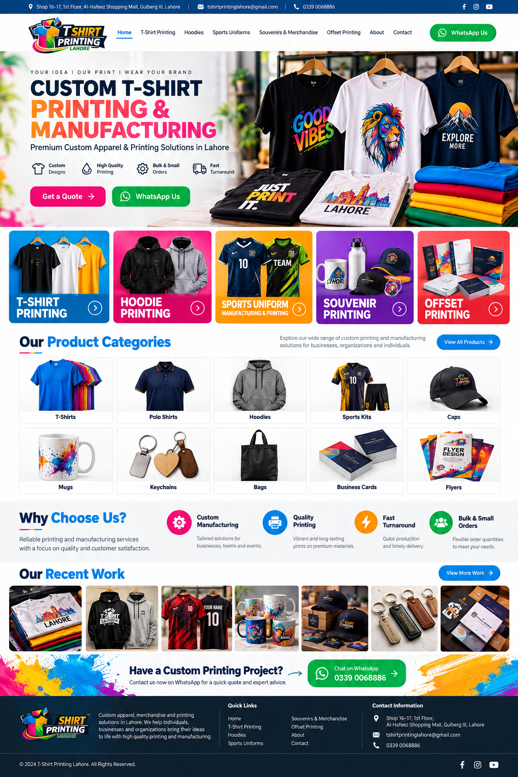 Custom T-shirt printing and merchandise portfolio